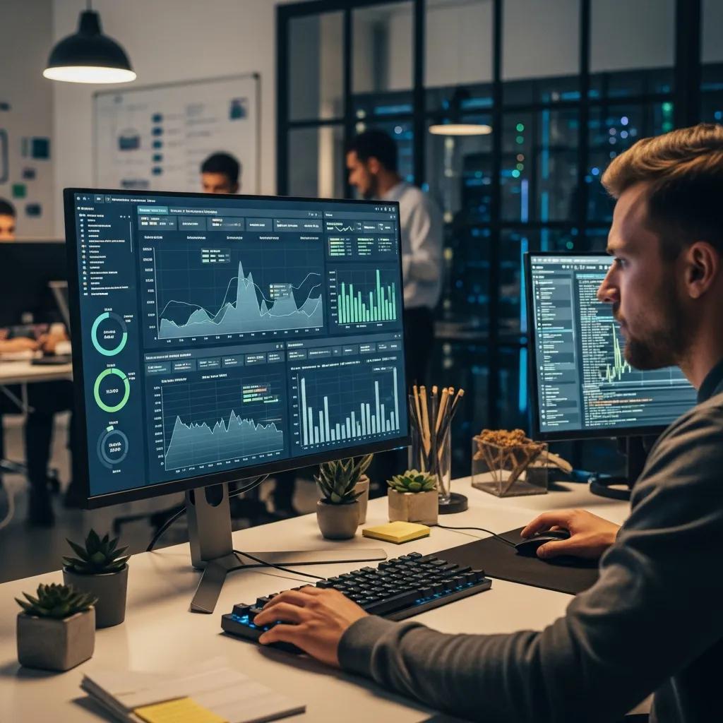 Database administrator analyzing performance metrics for Oracle database optimization