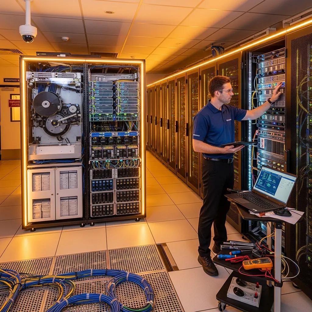 Secure server room with backup devices for data protection